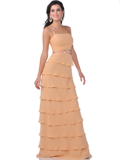 7731 Chiffon Tiered Evening Dress with Bolero - Gold, Front View Medium