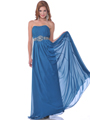 7733 Strapless Chiffon Evening Dress - Teal, Front View Thumbnail