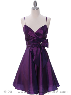 7742 Purple Tafetta Cocktail Dress, Purple