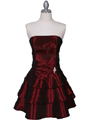 7747 Burgudy Tiered Cocktail Dress - Burgundy, Front View Thumbnail