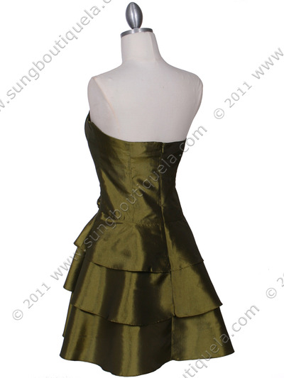 7747 Olive Tiered Cocktail Dress - Olive, Back View Medium