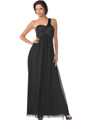 7748 One Shoulder Empire Waist Evening Dress - Black, Front View Thumbnail