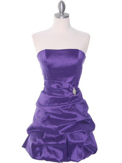 7749 Purple Bubble Hem Cocktail Dress - Purple, Front View Medium