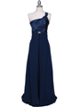 7810 Navy One Shoulder Evening Dress - Navy, Front View Thumbnail