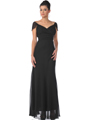 7822 Chiffon Cap Sleeves Evening Dress - Black, Front View Thumbnail