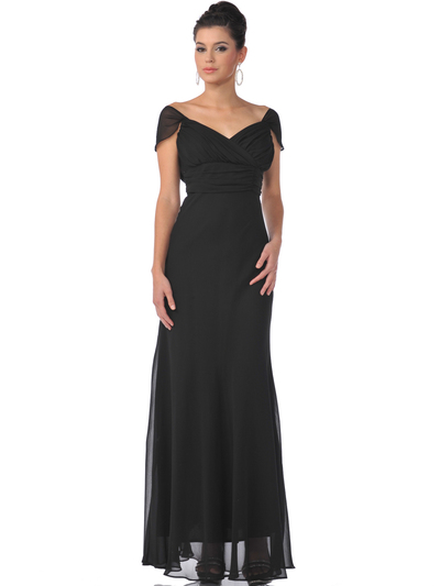 7822 Chiffon Cap Sleeves Evening Dress - Black, Front View Medium