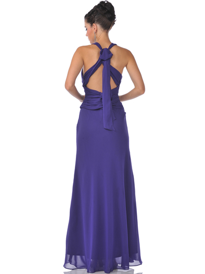 7830 Chiffon Halter Evening Dress - Purple, Back View Medium