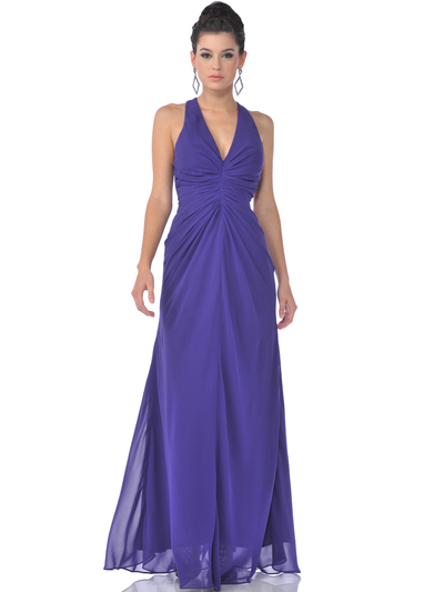 7830 Chiffon Halter Evening Dress - Purple, Front View Medium