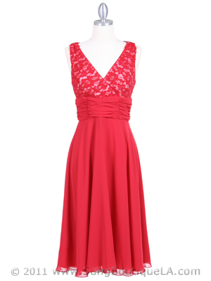 7921 Red Beaded Cocktail Dress, Red