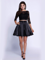 80-6166 Two-Piece Lace Top Short Cocktail Dress - Black, Front View Thumbnail