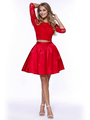 80-6166 Two-Piece Lace Top Short Cocktail Dress - Red, Front View Thumbnail