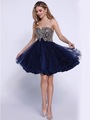 80-6212 Strapless Sweetheart Short Prom Dress - Navy, Front View Thumbnail