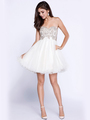 80-6212 Strapless Sweetheart Short Prom Dress - Off White, Front View Thumbnail