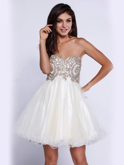 80-6212 Strapless Sweetheart Short Prom Dress - Off White, Back View Medium