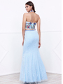 80-8262 Two-Piece Halter Top Lace Long Prom Dress - Aqua, Back View Thumbnail