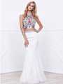 80-8262 Two-Piece Halter Top Lace Long Prom Dress - Ivory, Front View Thumbnail