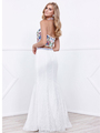 80-8262 Two-Piece Halter Top Lace Long Prom Dress - Ivory, Back View Thumbnail