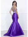 80-8296 Embellished Bodice Long Prom Dress with Mermaid Hem - Purple, Back View Thumbnail