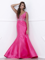 80-8307 V-Neck Prom Dress with Mermaid Hem - Fuchsia, Front View Thumbnail