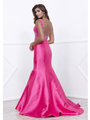 80-8307 V-Neck Prom Dress with Mermaid Hem - Fuchsia, Back View Thumbnail