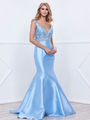 80-8307 V-Neck Prom Dress with Mermaid Hem - Ice Blue, Front View Thumbnail