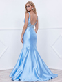 80-8307 V-Neck Prom Dress with Mermaid Hem - Ice Blue, Back View Thumbnail