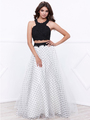 80-8309 Two-Piece Sleeveless Polka Dot Prom Dress - Black White, Front View Thumbnail