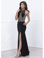 80-8319 Sleeveless Long Prom Dress with Open-Back - Black, Front View Thumbnail