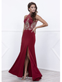 80-8319 Sleeveless Long Prom Dress with Open-Back - Burgundy, Front View Thumbnail