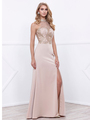 80-8319 Sleeveless Long Prom Dress with Open-Back - Cappuccino, Front View Thumbnail