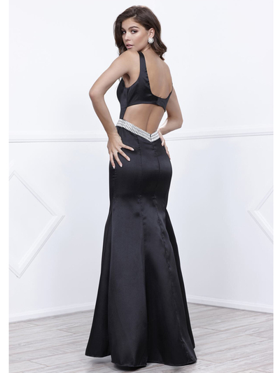 80-8320 Sleeveless Long Prom Dress with Cutout Back - Black, Back View Medium