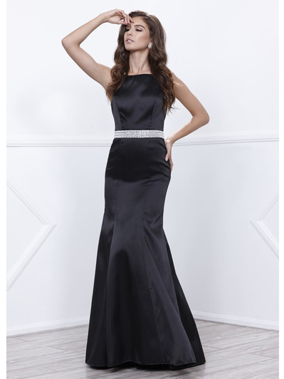 80-8320 Sleeveless Long Prom Dress with Cutout Back - Black, Front View Medium
