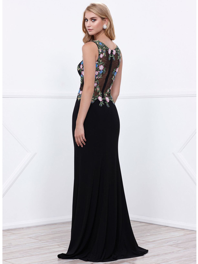 80-8323 Sleeveless Long Prom Dress - Black, Back View Medium