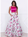 80-8331 Two-Piece Floral Print Prom Dress - Print, Front View Thumbnail