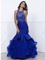 80-8332 Jeweled Illusion Bodice Long Prom Dress - Blue, Front View Thumbnail