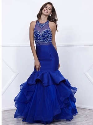 80-8332 Jeweled Illusion Bodice Long Prom Dress, Blue