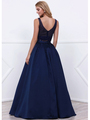 80-8333 Two-Piece Prom Dress with Beaded Bodice - Navy, Back View Thumbnail