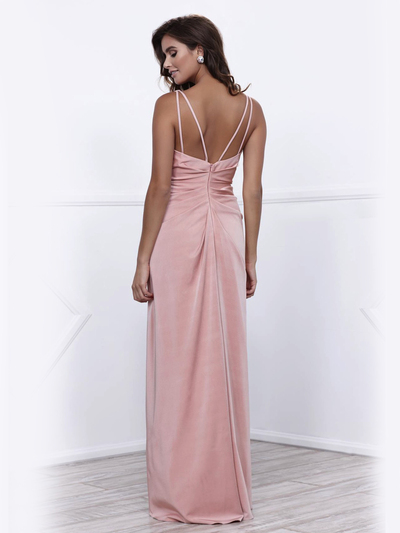 80-8347 V-Neck Long Evening Dress with Slit - Rose, Back View Medium