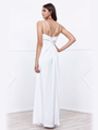 80-8347 V-Neck Long Evening Dress with Slit - White, Back View Thumbnail