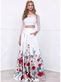 80-8353 Two-Piece Long Sleeve Prom Dress with Floral Print Skirt - Print, Front View Thumbnail