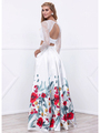 80-8353 Two-Piece Long Sleeve Prom Dress with Floral Print Skirt - Print, Back View Thumbnail