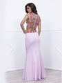 80-8373 Two-Piece Embroidery Crop Top Long Prom Dress - Lilac, Back View Thumbnail