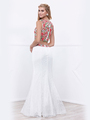 80-8373 Two-Piece Embroidery Crop Top Long Prom Dress - White, Back View Thumbnail