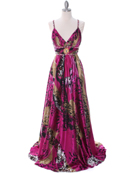 Fuschia Printed Evening Dress