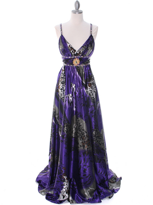 8042 Purple Printed Evening Dress, Purple Printed