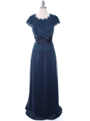 Navy Lace Top Evening Dress