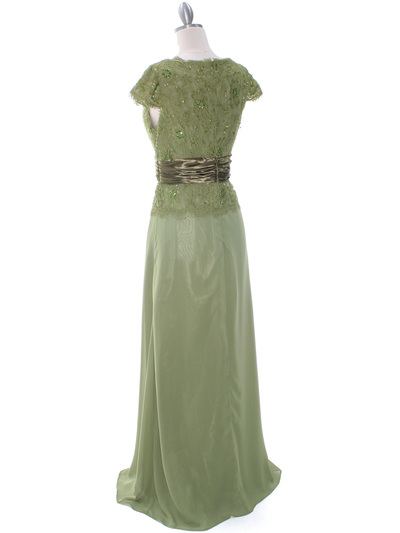 8050 Olive Lace Top Evening Dress - Olive, Back View Medium
