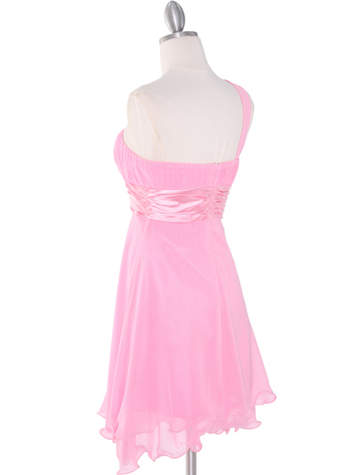 8064 Pink One Shoulder Vertical Pleated Bridesmaid Dress - Pink, Back View Medium