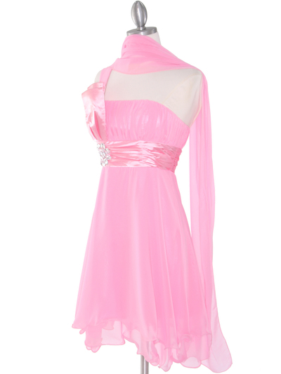 8064 Pink One Shoulder Vertical Pleated Bridesmaid Dress - Pink, Alt View Medium