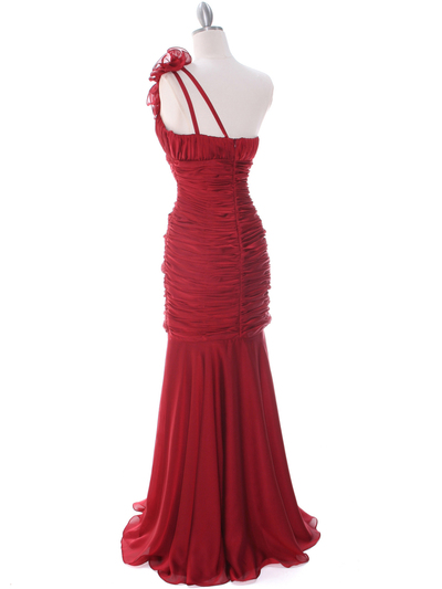 8070 Deep Red Rosette Prom Evening Dress - Deep Red, Back View Medium